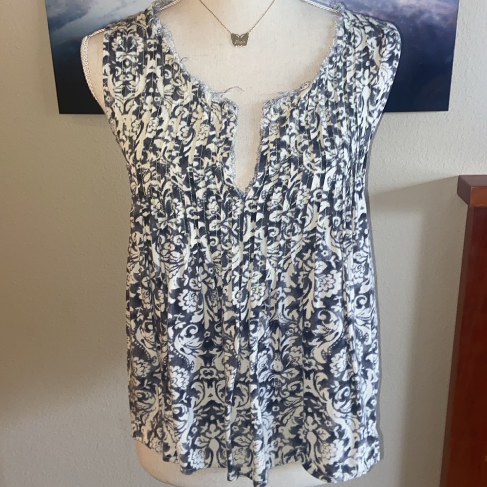 LOVESTITCH Frayed Raw Edge Pleated Front Bodice Open Tie Back Sleeveless Blouse